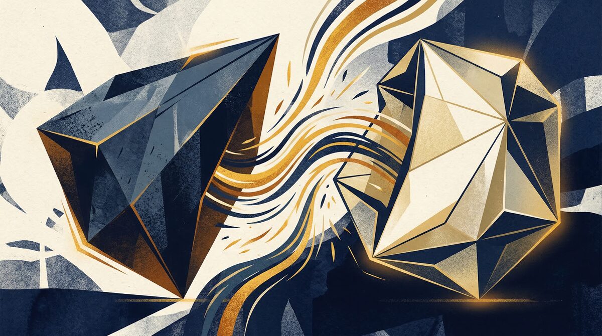 Abstract illustration of two geometric shapes in productive tension